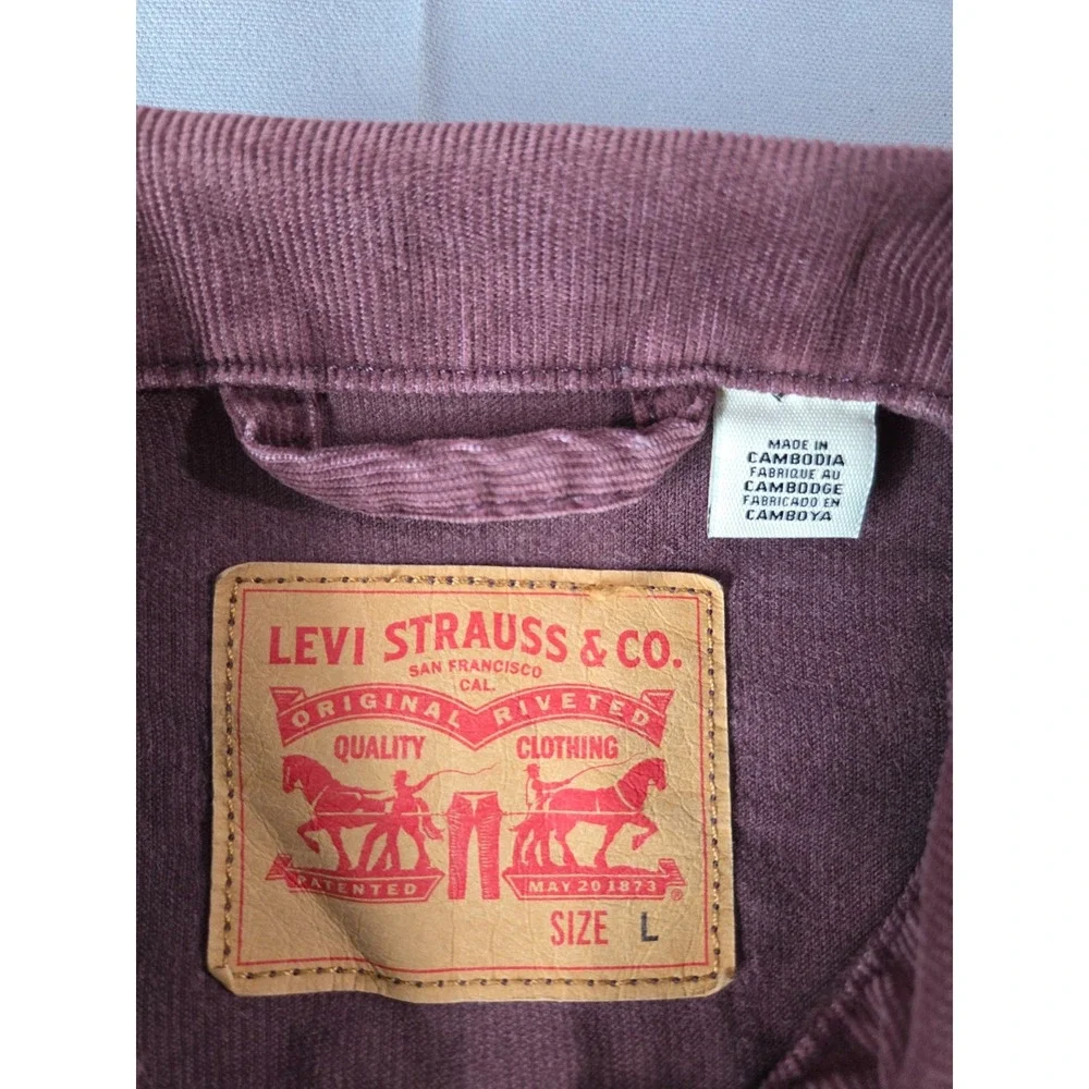 Levi Jacket Mens Large Black Maroon Corduroy Jean Denim Trucker Classic